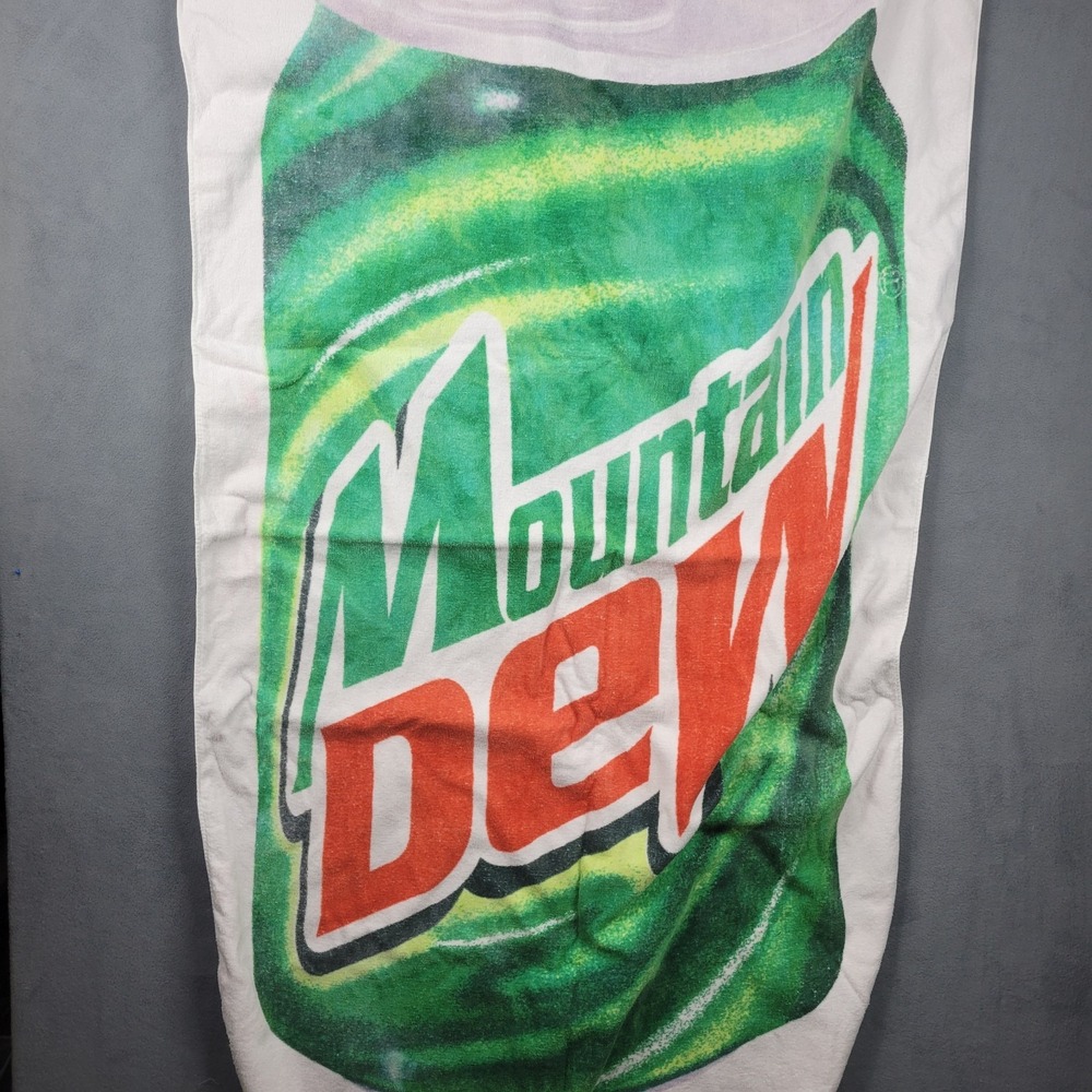 Mountain Dew Beach Towel White‎ Green Graphic Print 33x59 in Soda Advertising